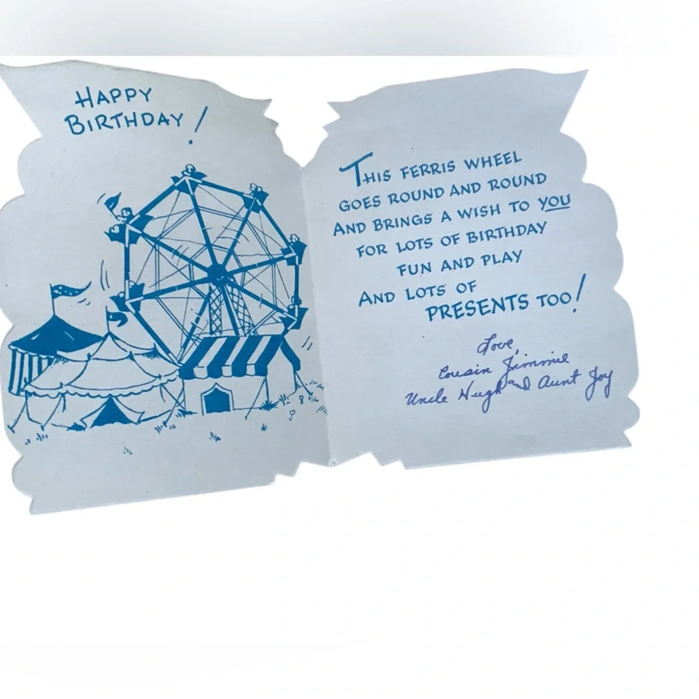Vintage 1950’s Puppy Dog Ferris Wheel Happy Birthday Card